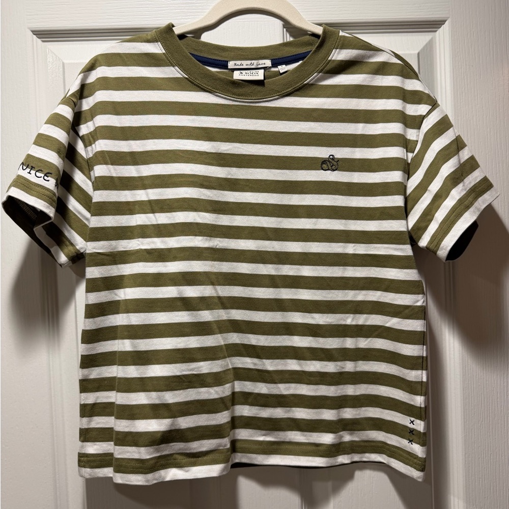 Scotch & Soda Olive Green and White Striped Short Sleeve Tee